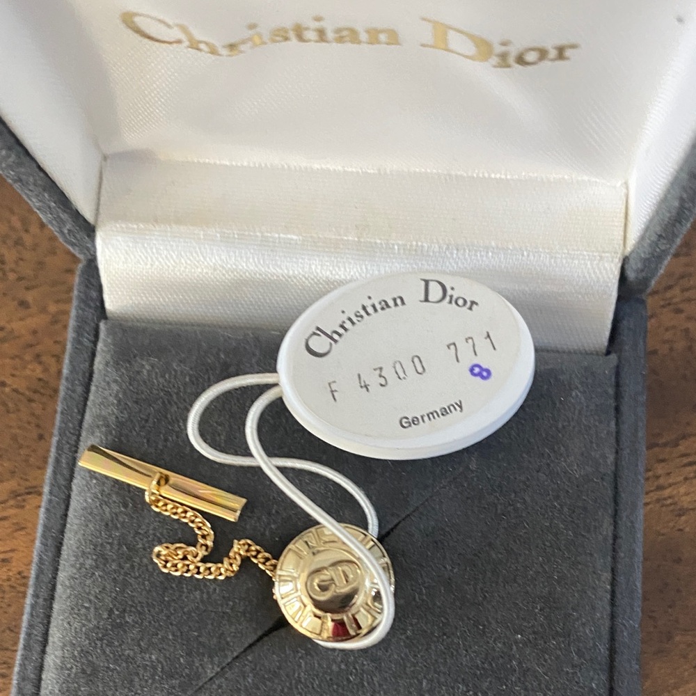 Dior Gold and Silver Tie Clip and Dior Gold Tie Pin with Chain in the box - Picture 5 of 6